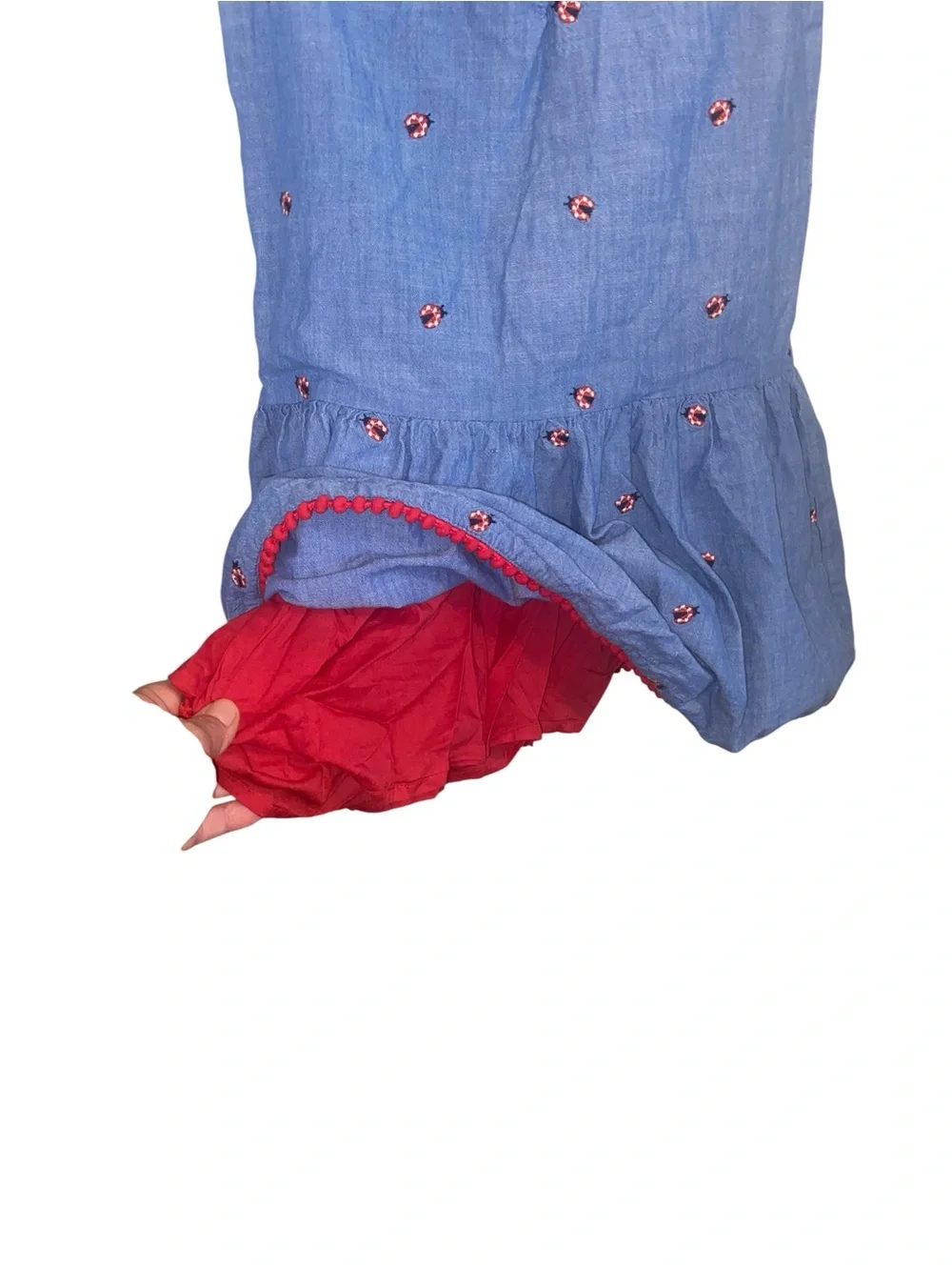 Gymboree short-sleeve Girls Embroidered Chambray Dress Little Ladybug Blue done
